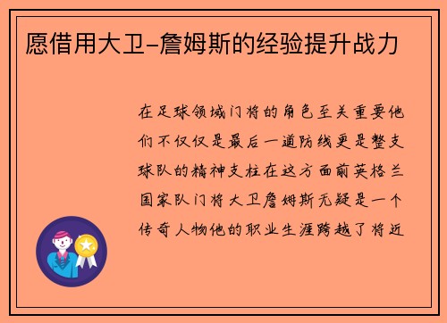 愿借用大卫-詹姆斯的经验提升战力